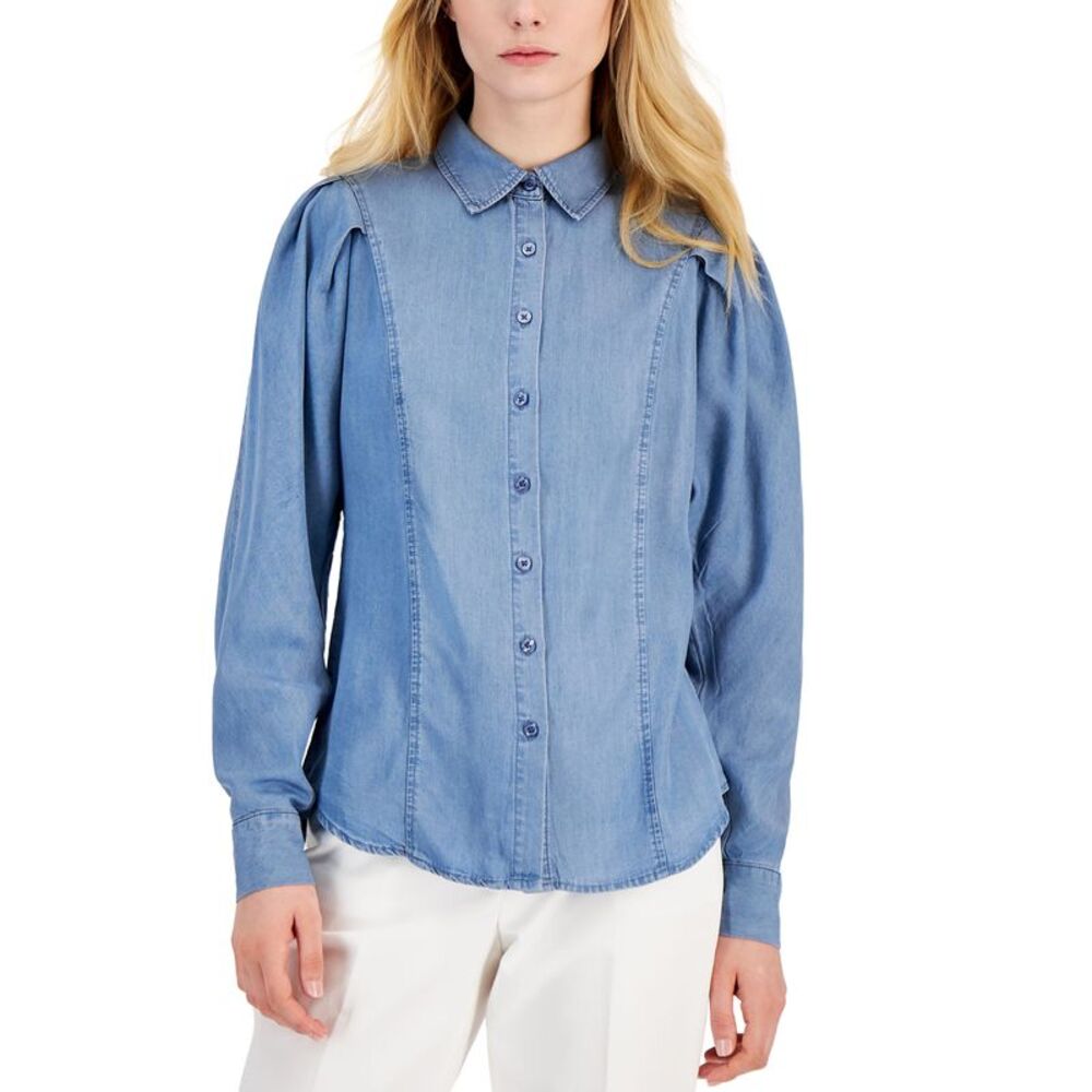 Anne Klein Petite Pleated Denim Shirt